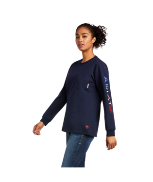 [10039292] WMS FR STRETCH LOGO LONG SLEEVE T SHIRT NAVY/USA