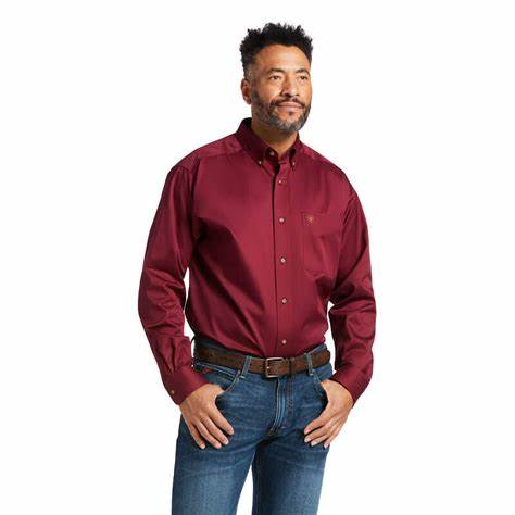 [10012635] MNS SOLID TWILL CLSSC LONG SLEEVE SHIRT BURGUNDY