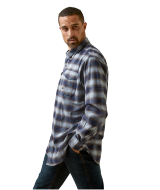 [10046794] MNS RBR FLANNEL DRSTR LONG SLEEVE WORK SHIRT BLUE KHAKI PLAID