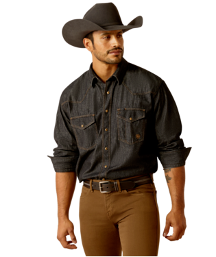 [10051866] MNS DENIM LONG SLEEVE SHIRT BLACK RINSE
