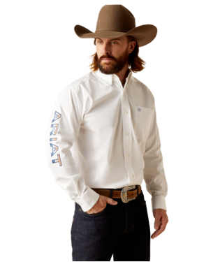 [10047242] MNS TEAM LOGO TWILL CLSSC LONG SLEEVE SHIRT WHITE