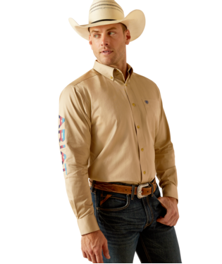 [10051338] MNS TEAM LOGO TWILL LONG SLEEVE SHIRT KHAKI