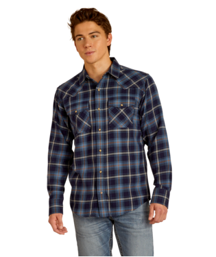 [10052318] MNS HUGO RETRO SNP LONG SLEEVE SHIRT MARITIME BLUE