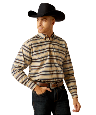 [10052625] MNS TEAM KORBYN LONG SLEEVE SHIRT TAN/NAVY BLUE