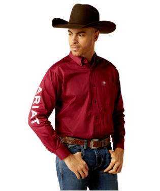 [10052820] MNS TEAM LOGO TWILL LONG SLEEVE SHIRT DARK RED/WHITE
