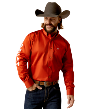 [10052823] MNS TEAM LOGO TWILL LONG SLEEVE SHIRT DARK ORANGE/WHITE