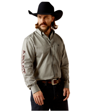 [10053953] MNS TEAM LOGO TWILL LONG SLEEVE SHIRT GREY/BLACK