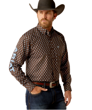 [10054056] MNS TEAM OAK LONG SLEEVE SHIRT BROWN/LIGHT BLUE