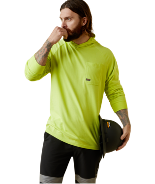 [10043824] MNS REBAR CTST HOODED LONG SLEEVE T SHIRT BRIGHT YELLOW