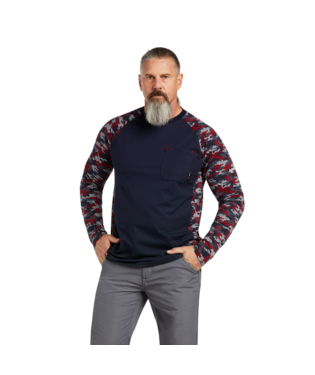 MNS FR AC STRETCH CAMO BASEBALL LONG SLEEVE T SHIRT NAVY/WHITE/RED CAMO