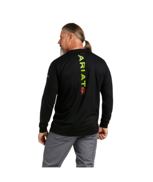 MNS FR STRETCH LOGO LONG SLEEVE T SHIRT BLACK/LIME