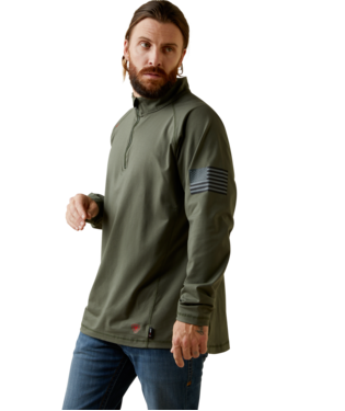 Ariat Men's FR Combat Stretch Patriot 1/4 Zip Work Shirt Dark Sage