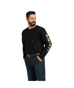[10037405] MNS REBAR WRKMN LG LONG SLEEVE T SHIRT BLACK/LIME