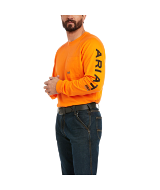 [10037643] MNS RBR CTN STRNG LONG SLEEVE T SHIRT SAFETY ORANGE/BLACK