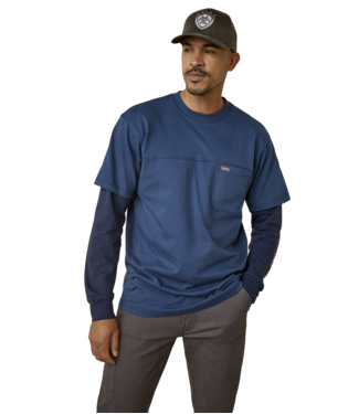 [10046510] MNS RBR CTN STR DUALLY LONG SLEEVE T SHIRT BLUE TEAL/NAVY