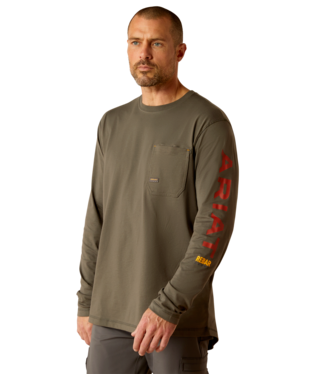 [10052798] MNS REBAR WRKMN LG LONG SLEEVE T SHIRT BELUGA/RED OCHRE