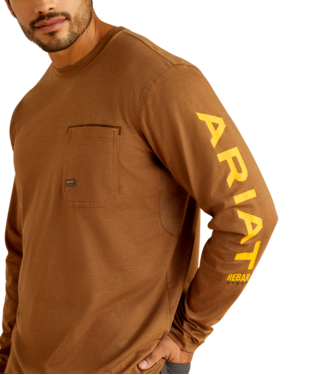 [10052799] MNS REBAR WRKMN LG LONG SLEEVE T SHIRT KHAKI HEATHER/ORANGE