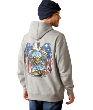 [10052081] SWEATSHIRT, MNS RBR WORKMAN MOTO EAGLE HOODIE HEATHER GREY