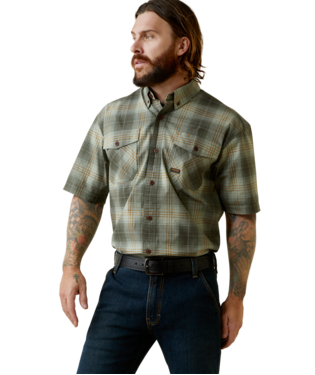 [10043490] MNS RBR MD TGH DRST SHORT SLEEVE WORK SHIRT GREEN PLAID