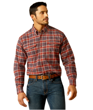 [10052804] MNS RBR FLANNEL DRSTR LONG SLEEVE WORK SHIRT BURNT HENNA