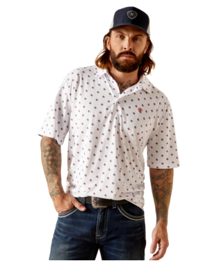 [10048777] MNS ALL OVER PRINT SHORT SLEEVE POLO WHITE