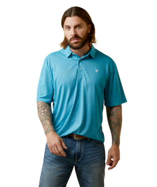 [10048778] MNS ALL OVER PRINT SHORT SLEEVE POLO PEACOCK BLUE