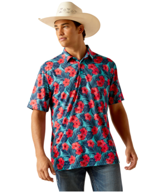 [10048779] MNS ALL OVER PRINT SHORT SLEEVE POLO BLUE CURACAO