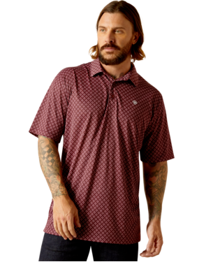 [10048780] MNS ALL OVER PRINT SHORT SLEEVE POLO DARK REDWOOD