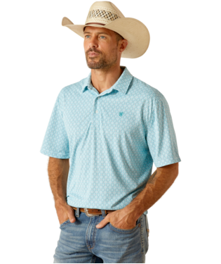 [10051313] MNS ALL OVER PRINT SHORT SLEEVE POLO LAKE BLUE