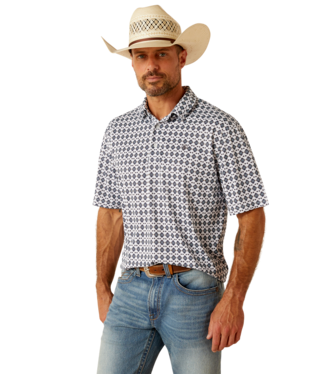 [10051314] MNS ALL OVER PRINT SHORT SLEEVE POLO WHITE CORE