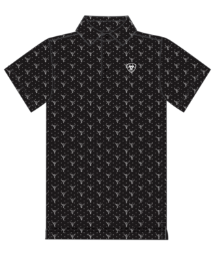 [10051957] MNS ALL OVER PRINT SHORT SLEEVE POLO BLACK