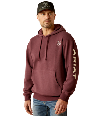 [10052768] SWEATSHIRT, MNS ARIAT LOGO HOODIE MALBEC HEATHER/SOFT WHITE
