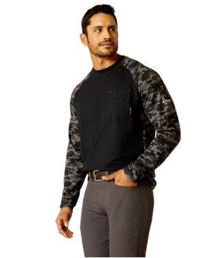 MNS FR SCH CM BASEBALL LONG SLEEVE T SHIRT BLACK/GREY CAMO