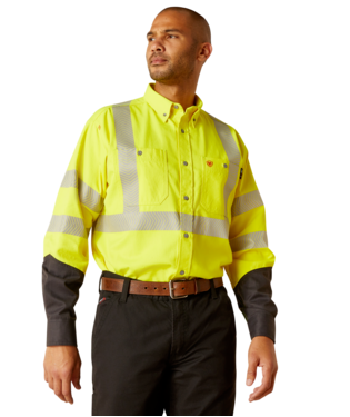 MNS FR HI-VIS LONG SLEEVE WORK SHIRT HI-VIS YELLOW