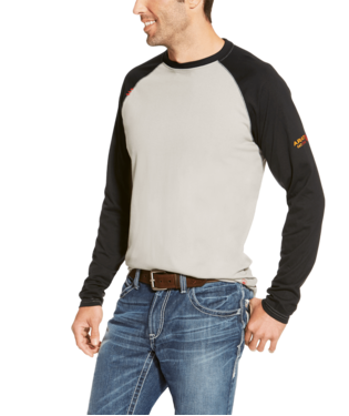 [D-10018439 LT  R]  Ariat Men's FR Grey/Black Baseball T-Shirt