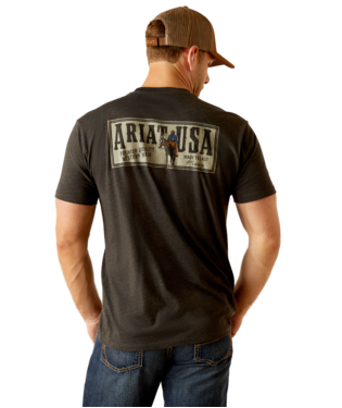 [10051421] MNS ARIAT RIDER LABEL SHORT SLEEVE T SHIRT CHARCOAL HEATHER