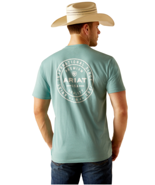 [10051450] MNS ARIAT HRITGE CRLE SHORT SLEEVE T SHIRT OIL BLUE HEATHER