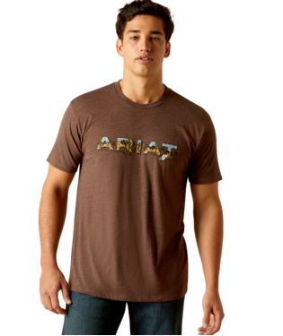 [10051759] MNS ARIAT LOGOSW LANDSCAPE T SHIRT BROWN HEATHER