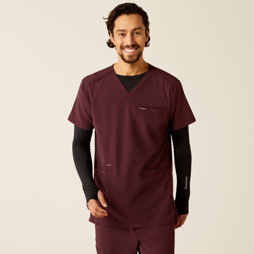 [10039718] MNS DERHAM STR 6 PKT SHORT SLEEVE SCRUB TOP WINE