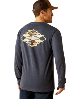 [10053987] MNS ARIAT SALTILLO LOCKUP LONG SLEEVE T SHIRT NAVY HEATHER
