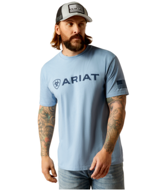 [10054195] MNS ARIAT SHIELD FLAG SHORT SLEEVE T SHIRT LIGHT BLUE HEATHER