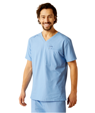[10039681] MNS WHTMN STR 2 PKT SHORT SLEEVE SCRUB TOP LIGHT BLUE HEATHER