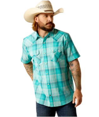 [10048498] MNS HADDON RETRO SNP SHORT SLEEVE SHIRT WINTER AQUA