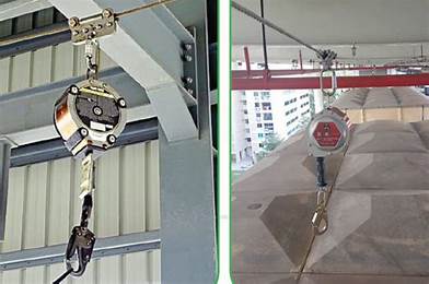 [32094S] 100 FT stainless cable FabXCalibre SRL, double locking aluminum carabiner (Red Housing) - Overhead Anchored SRLs