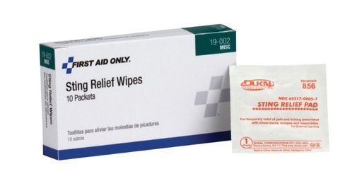 [19-002] Sting Relief Wipes, 10/box 