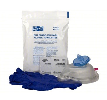 [21-700] CPR Mask (EMT Grade), 2 Gloves, 2 Wipes 