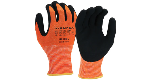 GL608C-Pairs Gloves, Sandy Nitrile 13g HPPE Hi Vis Org A6 Cut