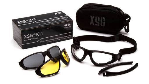 [GB4010KIT] XSG kit - Ballistic clear, gray, & amber interchangeable H2X anti-fog lenses. Black nylon case for storage. Interchangeable temples included. - Black