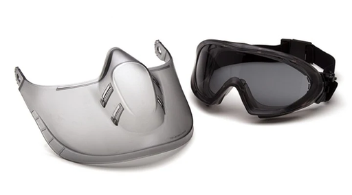 [GG524TSHIELD] Capstone Goggles - Gray Frame/Gray H2X Anti-Fog Lens with faceshield attachment. Includes 2 disposable tear-off visors - Direct/Indirect