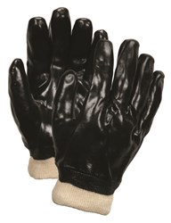 [6100] PVC Coated Work Gloves Single Dipped with Smooth Black PVC Soft Interlock Lining Comfortable Knit Wrist